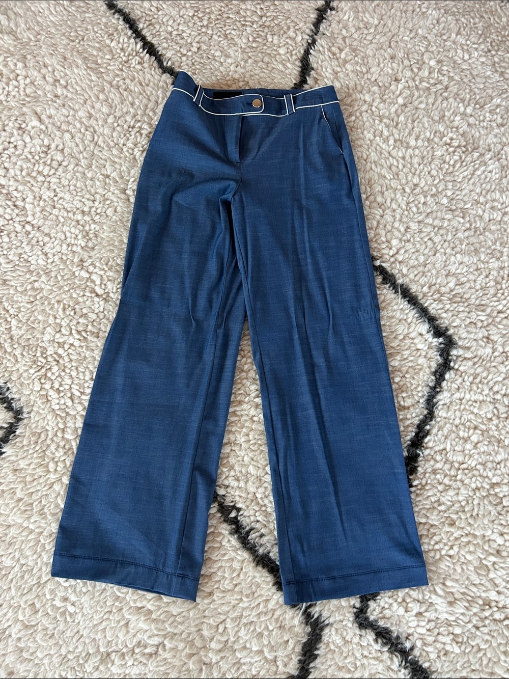 Zara Navy Wide-Leg Trousers with Contrast Stitching
